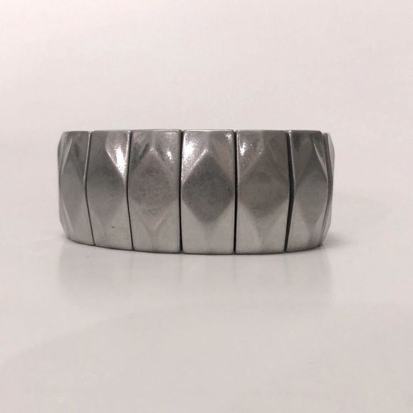 Brushed Silver Wide Stretch Bracelet - Picture 1 of 2